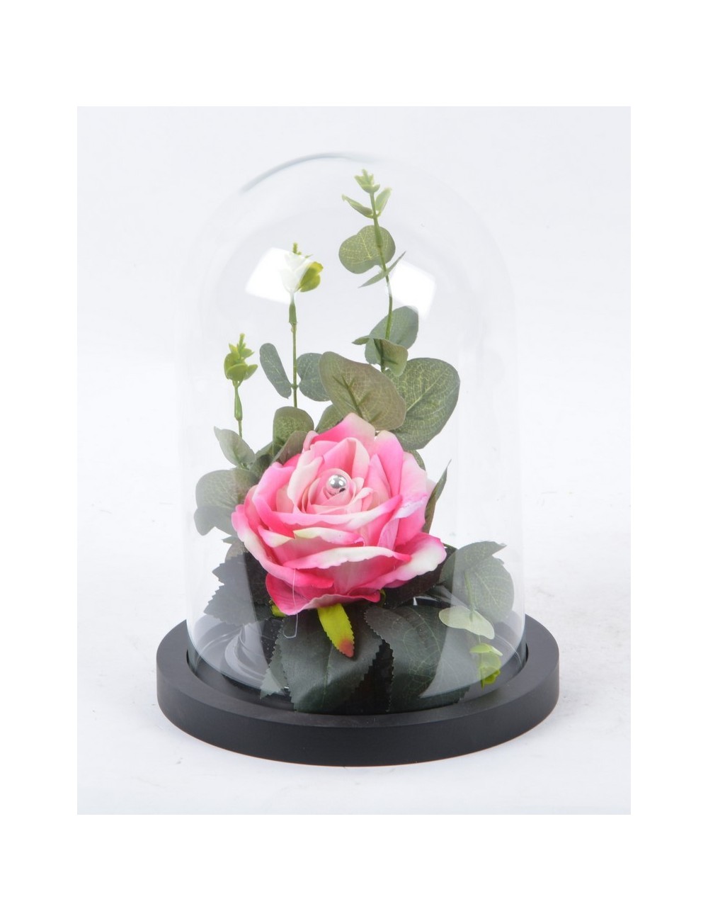 ROSE VELOUR SOUS CLOCHE DE VERRE + PERLE ROSE