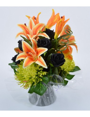 BOUQUET BULLE LYS ROSE CHRYSANTHEME PLAT ORANGE