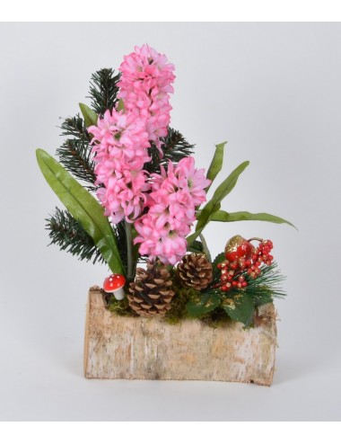 BUCHE BOIS 20 CM SAPIN JACINTHE PICK NOEL PINK