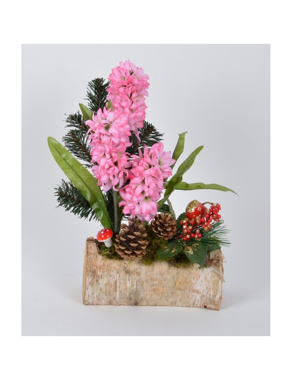 BUCHE BOIS 20 CM SAPIN JACINTHE PICK NOEL PINK