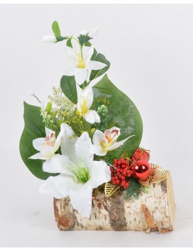 BUCHE BOIS 20 CM LYS ORCHIDEE PICK NOEL RED