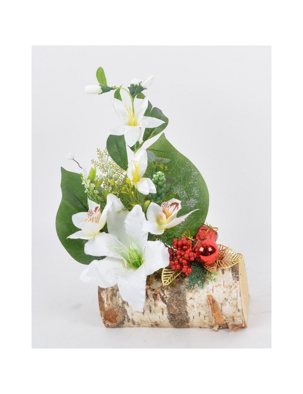 BUCHE BOIS 20 CM LYS ORCHIDEE PICK NOEL RED