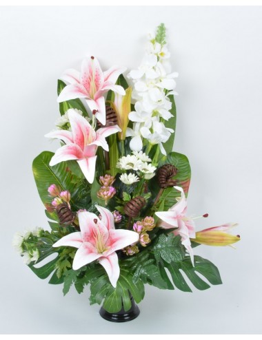 BOUQUET DE VASE LYS DELPHINIUM BONNIE CREAM BROWN