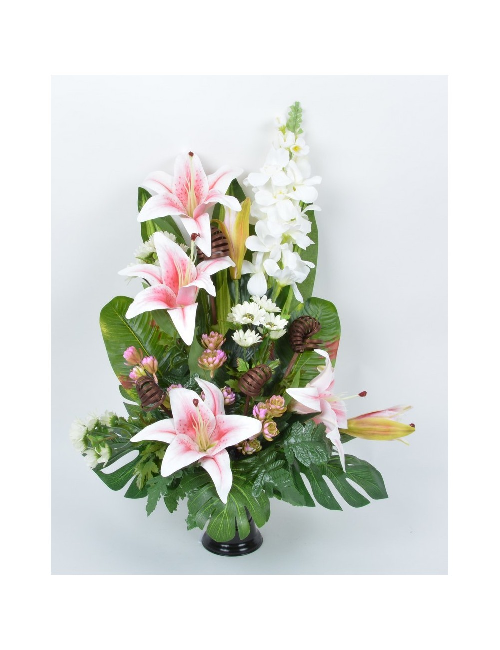 BOUQUET DE VASE LYS DELPHINIUM BONNIE CREAM BROWN
