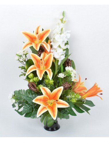 BOUQUET DE VASE LYS DELPHINIUM BONNIE CREAM BROWN