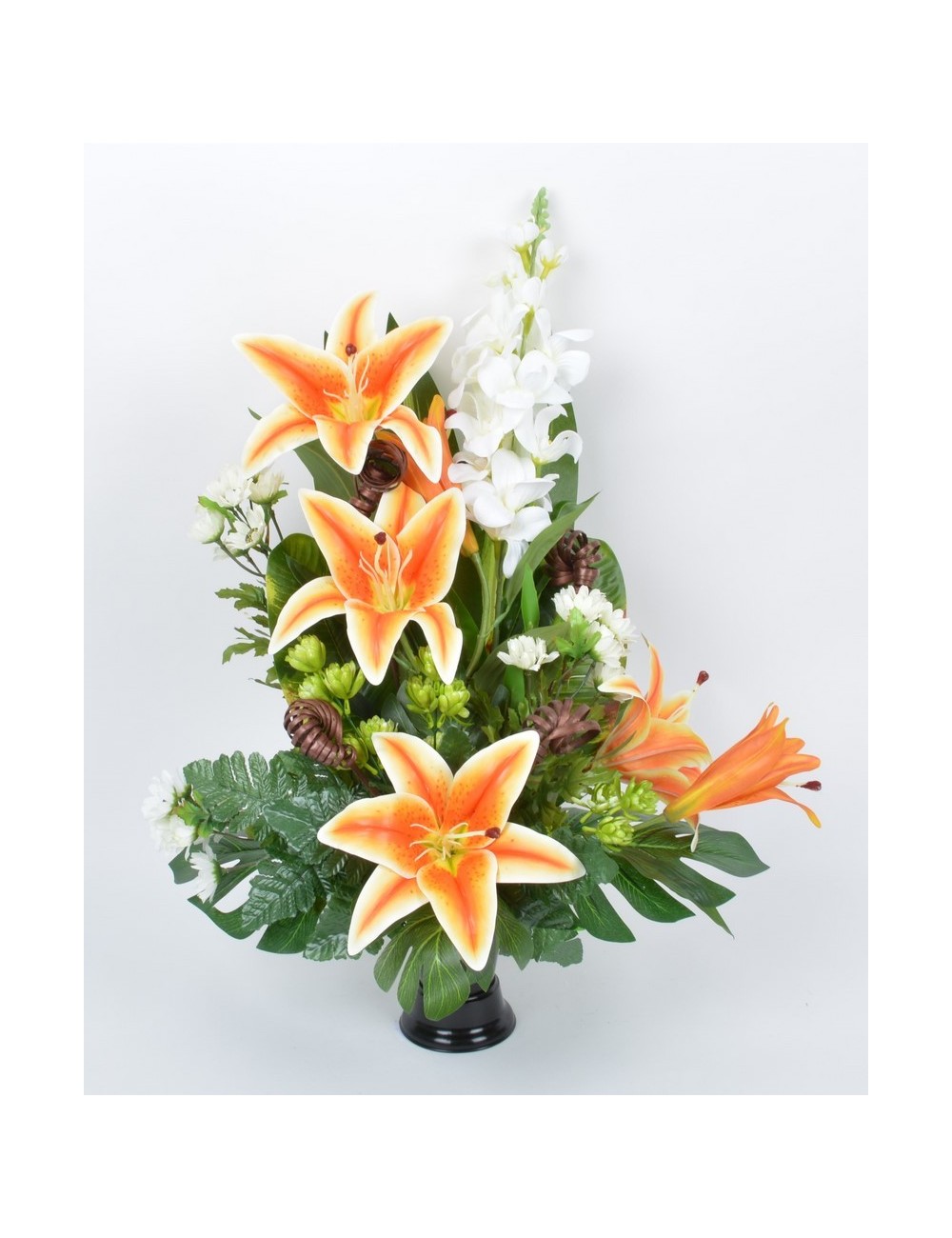 BOUQUET DE VASE LYS DELPHINIUM BONNIE CREAM BROWN