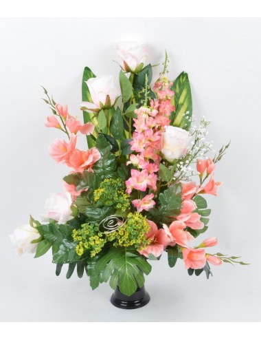 BOUQUET DE VASE ROSE DELPHINIUM GLAIEUL PINK