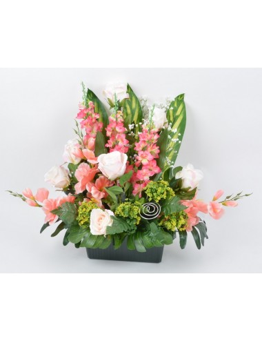 JARDINIERE 25 CM ROSE DELPHINIUM GLAIEUL PINK