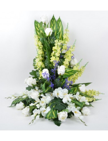 DEVANT DE TOMBE GM ROSE DELPHINIUM GLAIEUL CREAM