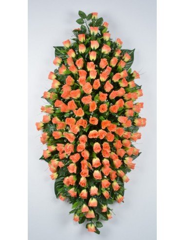 DESSUS DE CERCEUIL BOUTON DE ROSE GYPSOPHILLE SALMON