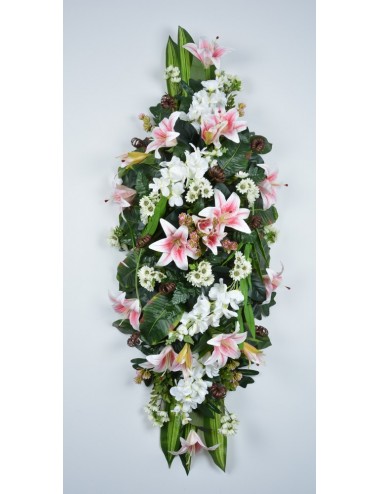 DESSUS DE CERCEUIL LYS DELPHINIUM BONNIE PINK