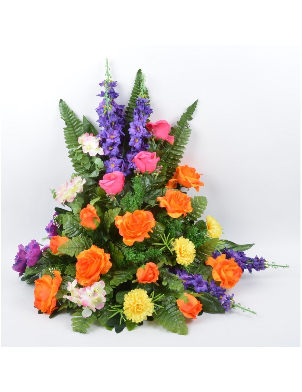 DEVANT DE TOMBE PM DELPHINIUM BOUTON ANEMONE HORTENSIA MULTICOLORE