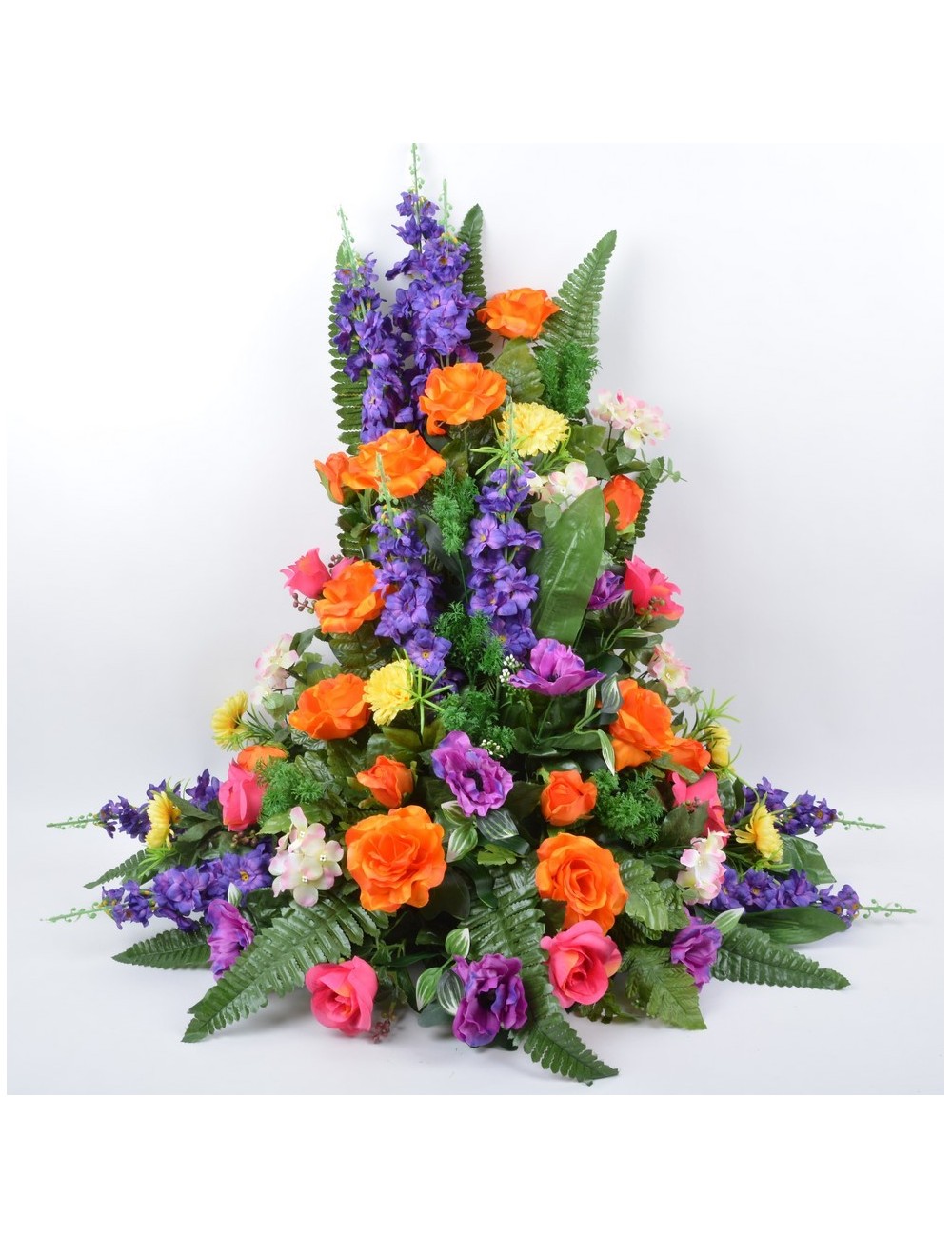 DEVANT DE TOMBE GM DELPHINIUM BOUTON ANEMONE HORTENSIA MULTICOLORE