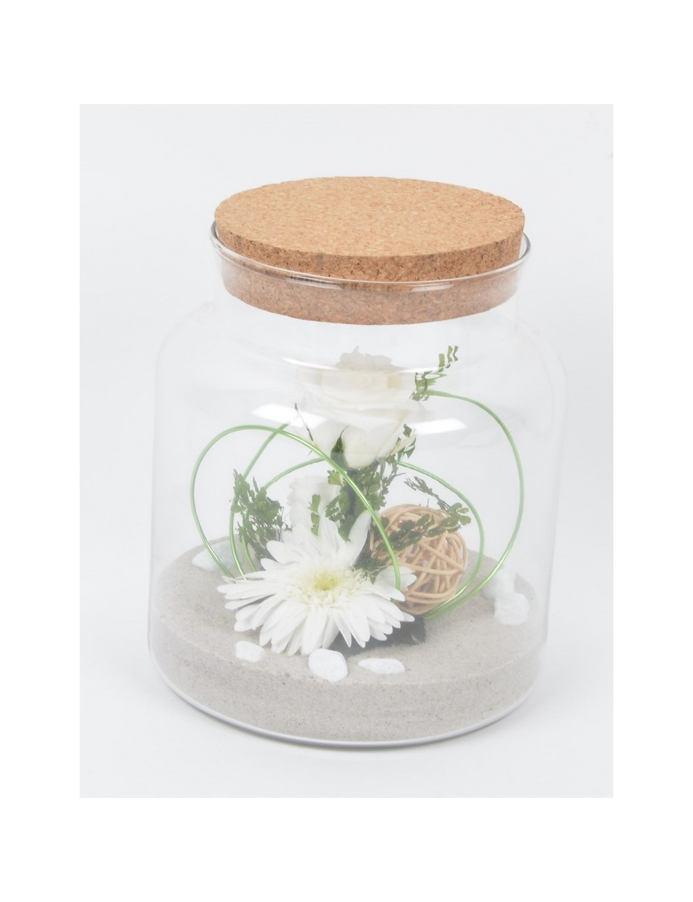 TERRARIUM GM BOUCHON EN LIEGE SABLE FLEURS STABILISEES CREAM