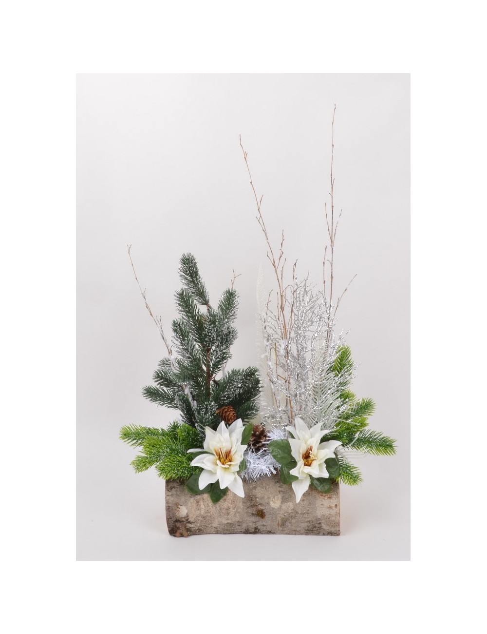 BUCHE BOIS 25 CM POINCETIA SAPIN WHITE GREEN