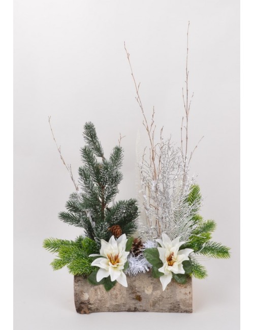 BUCHE BOIS 25 CM POINCETIA SAPIN WHITE GREEN