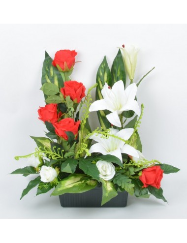 JARDINIERE 25 CM LYS ROSE FOUGERE VELOURS RED WHITE