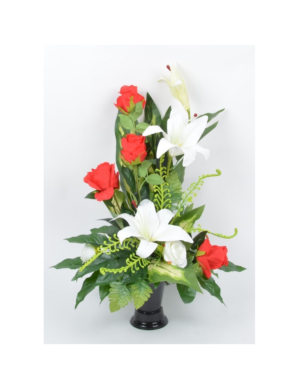 BOUQUET DE VASE LYS ROSE FOUGERE VELOURS RED WHITE