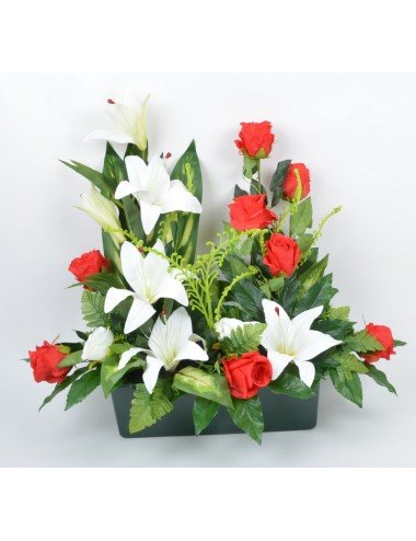 JARDINIERE 40 CM LYS ROSE FOUGERE VELOURS RED WHITE