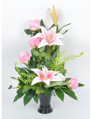 BOUQUET DE VASE LYS ROSE FOUGERE VELOURS PINK