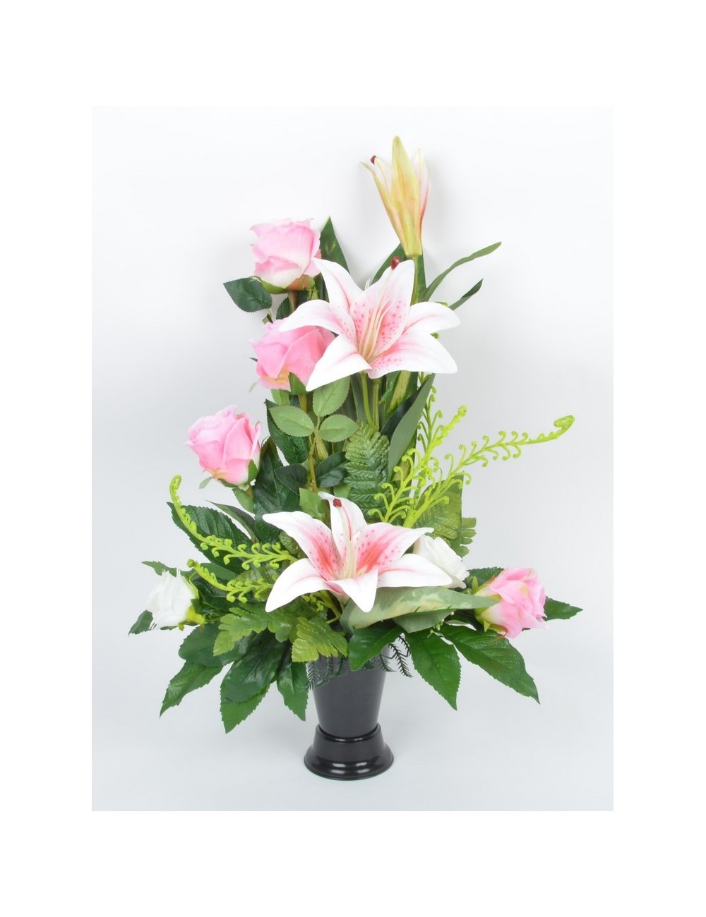 BOUQUET DE VASE LYS ROSE FOUGERE VELOURS RED WHITE