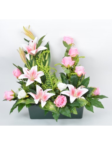 JARDINIERE 40 CM LYS ROSE FOUGERE VELOURS PINK