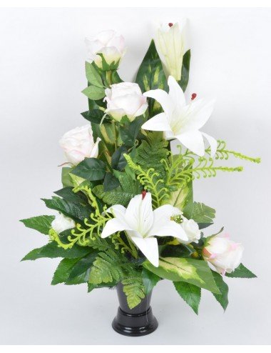 BOUQUET DE VASE LYS ROSE FOUGERE VELOURS GREEN