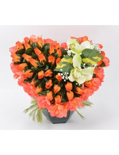 COEUR SUR SOCLE ROSE/BOUTON/ORCHIDEE SALMON