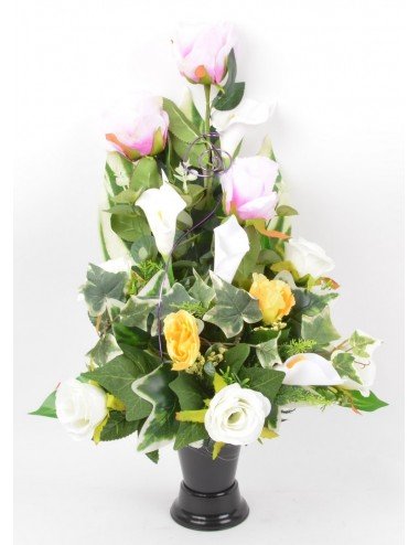 BOUQUET DE VASE ROSE ARUM RED CREAM