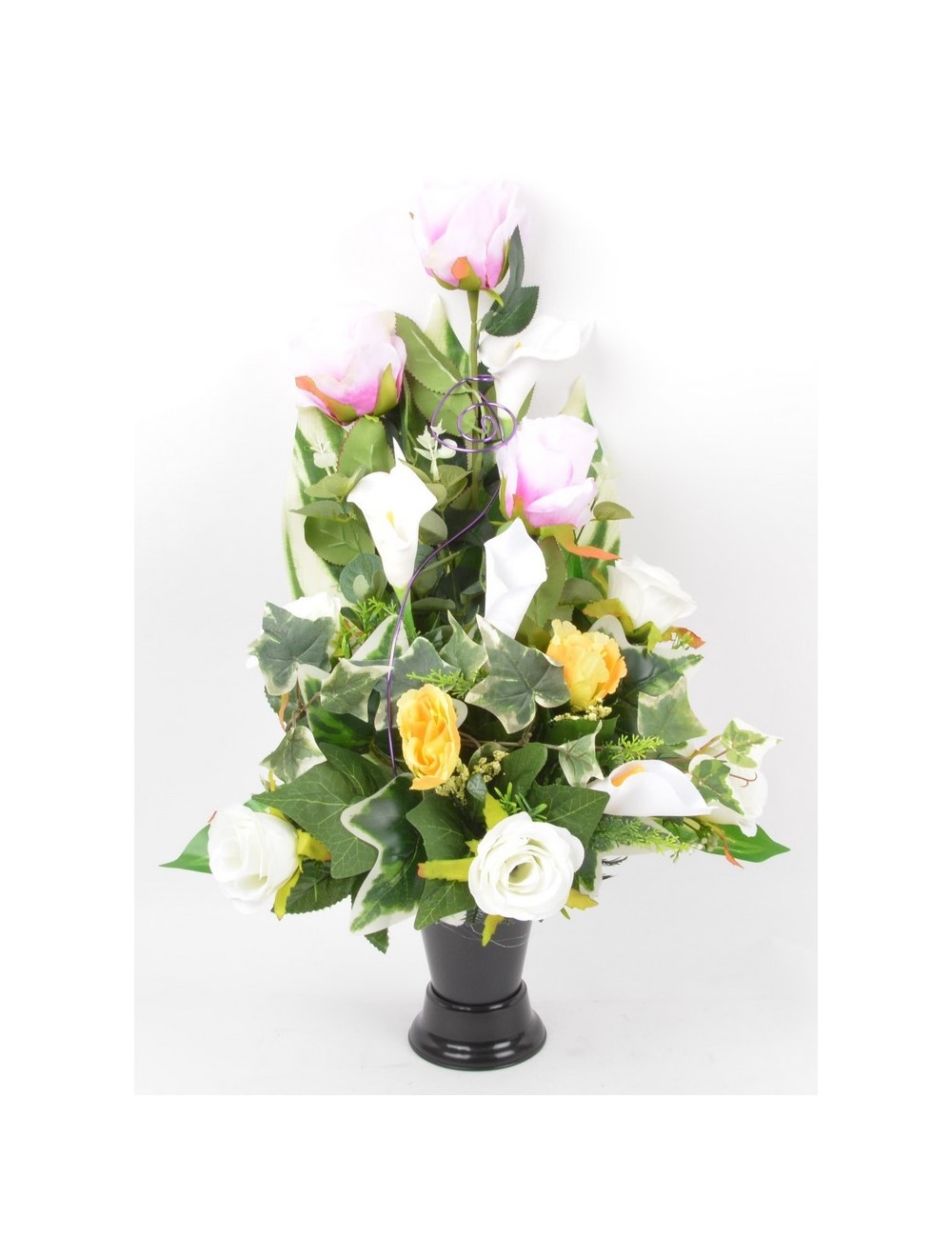 BOUQUET DE VASE ROSE ARUM RED CREAM