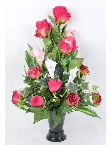 BOUQUET DE VASE ROSE ARUM RED CREAM