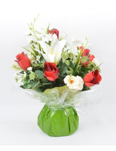 BOUQUET BULLE LYS FRESIA BOUTON EUCALYPTUS RED