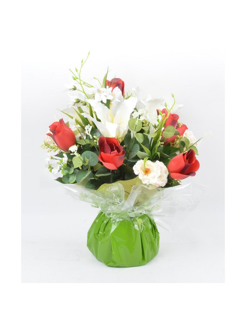 BOUQUET BULLE LYS FRESIA BOUTON EUCALYPTUS RED