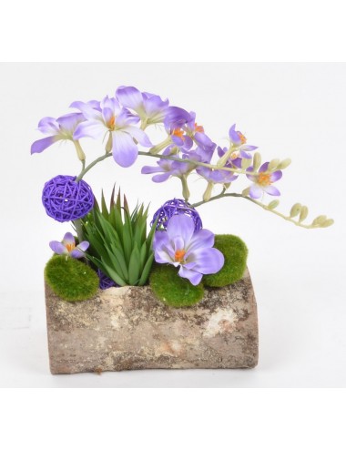 BUCHE BOIS 20 CM FRESIA PLANTE GRASSE BOULE ROTIN LILAC