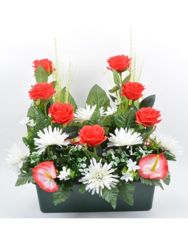 JARDINIERE 40 CM ROSE TOKIO ANTHURIUM RED WHITE