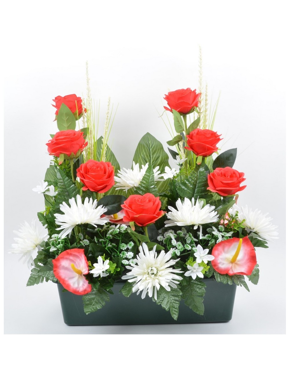 JARDINIERE 40 CM ROSE TOKIO ANTHURIUM RED WHITE