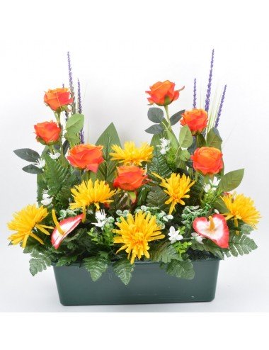 JARDINIERE 40 CM ROSE TOKIO ANTHURIUM ORANGE YELLOW