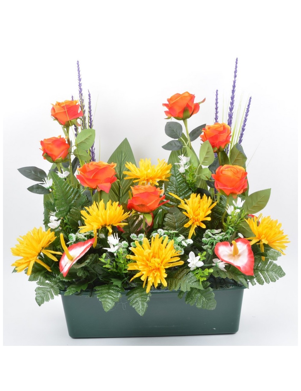 JARDINIERE 40 CM ROSE TOKIO ANTHURIUM ORANGE YELLOW