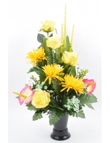 BOUQUET DE VASE ROSE TOKIO ANTHURIUM YELLOW PINK