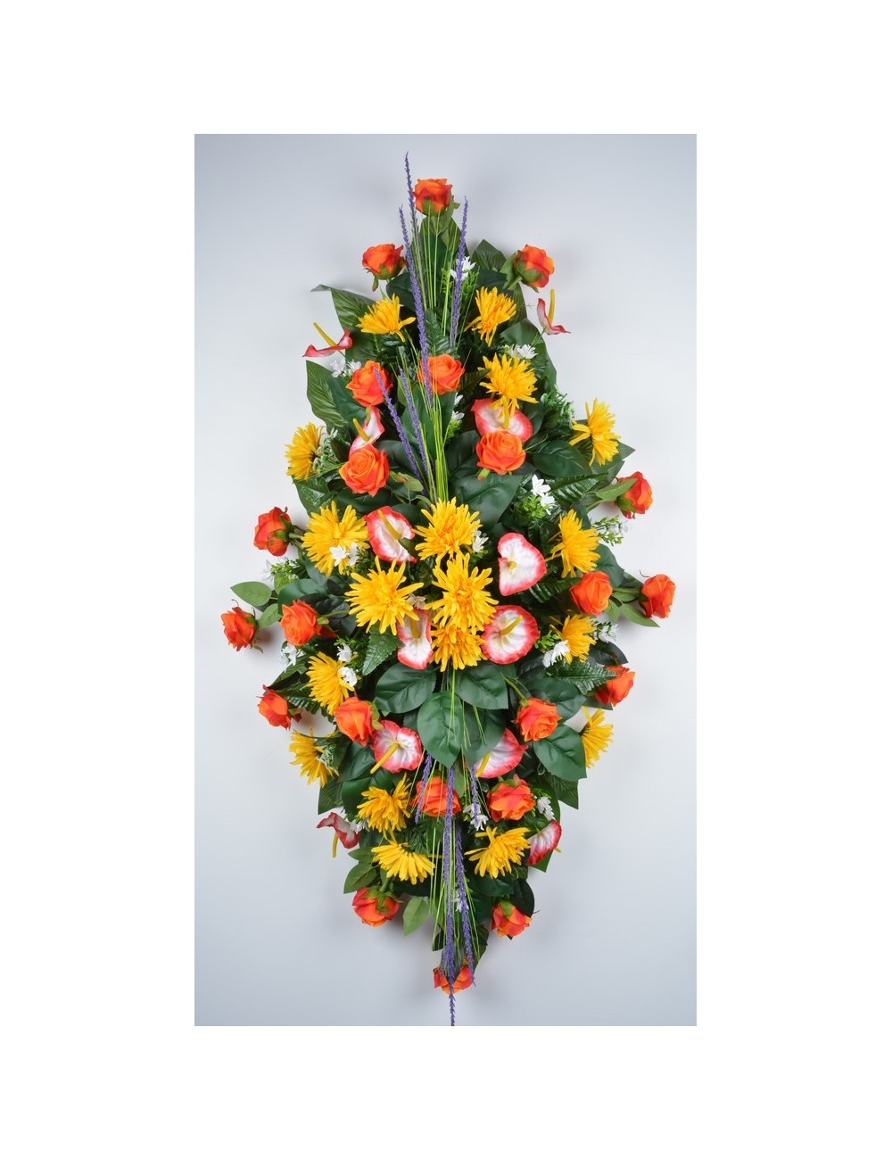 DESSUS DE CERCUEIL ROSE TOKIO ANTHURIUM ORANGE YELLOW