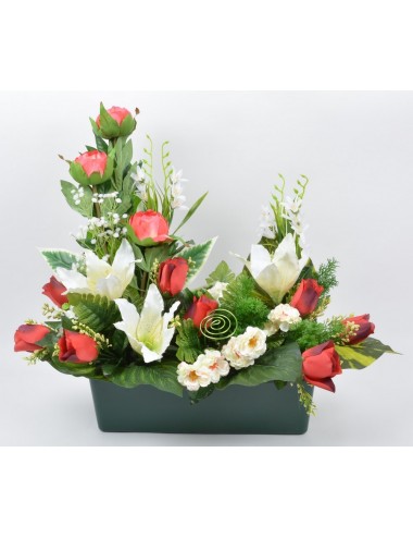 JARDINIERE 40 CM LYS PIVOINE BOUTON RED CREAM