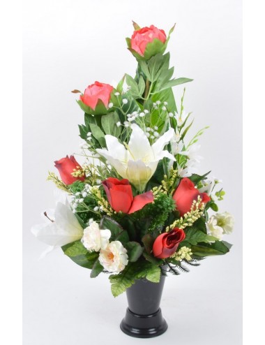 BOUQUET DE VASE LYS PIVOINE BOUTON RED CREAM