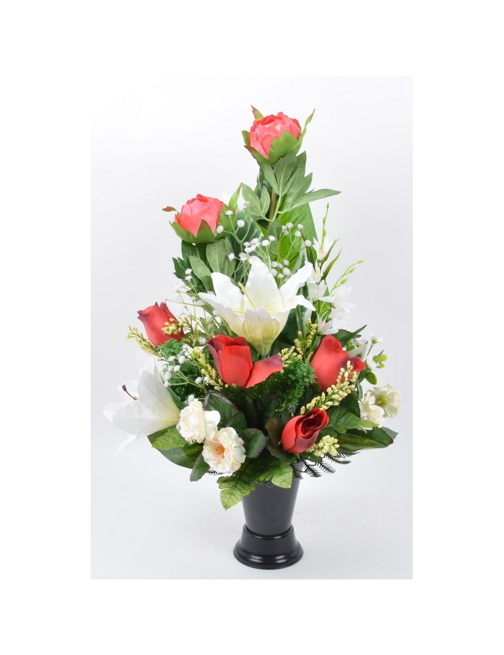 BOUQUET DE VASE LYS PIVOINE BOUTON RED CREAM