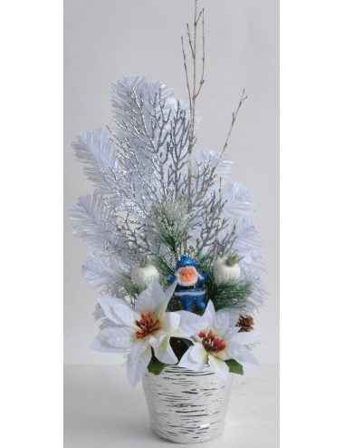 POT ARGENT PERE NOEL SAPIN POINCETIA CREAM