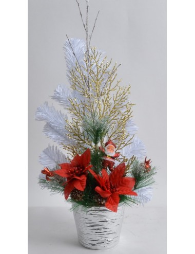 POT ARGENT PERE NOEL SAPIN POINCETIA CREAM