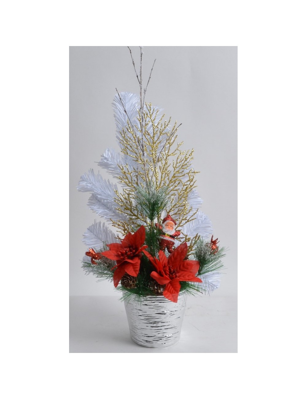 POT ARGENT PERE NOEL SAPIN POINCETIA CREAM