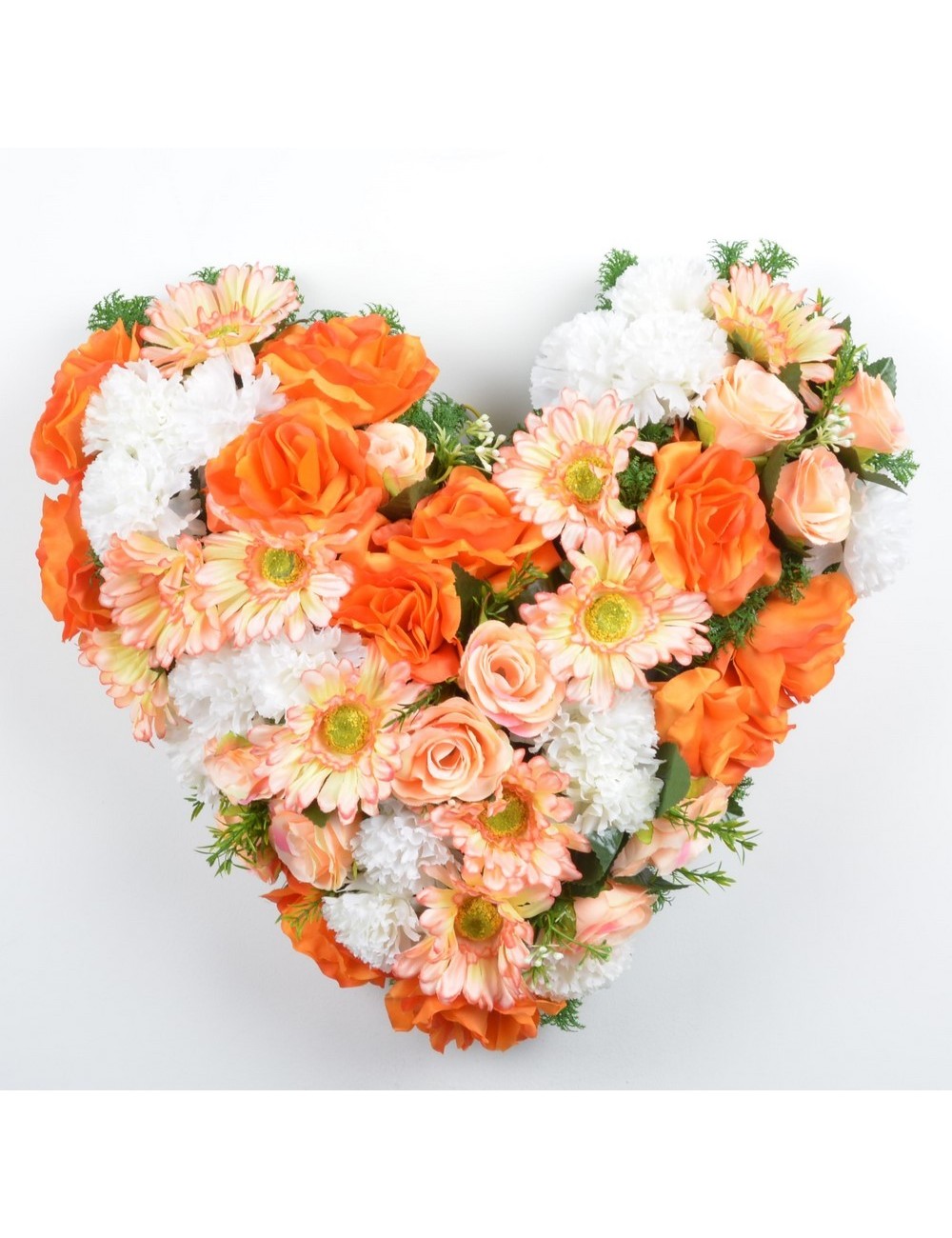 COEUR 40 CM OEILLET GERBERA ROSE ORANGE