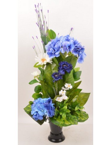 BOUQUET DE VASE HORTENSIA BLEUET MARGUERITE BLUE