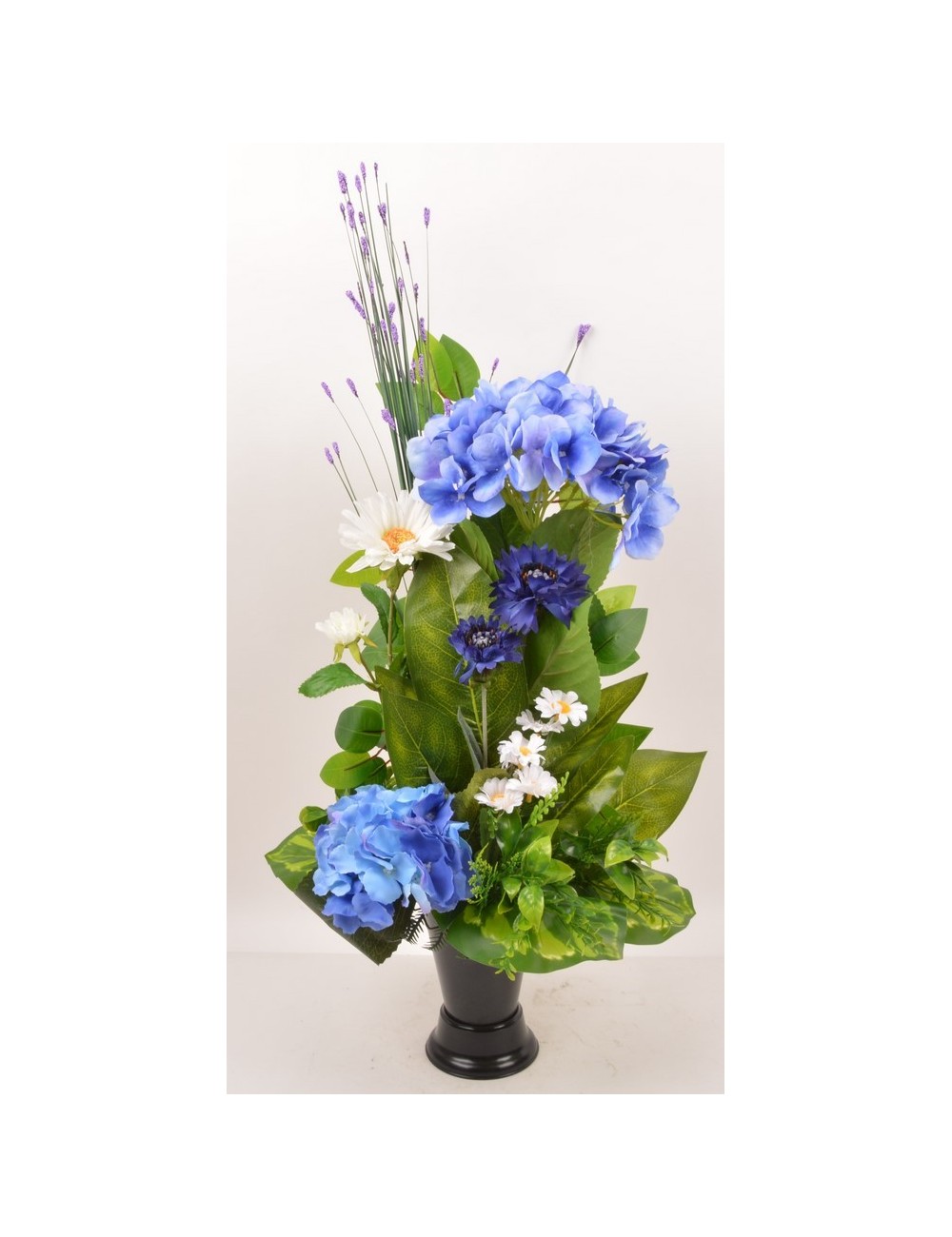 BOUQUET DE VASE HORTENSIA BLEUET MARGUERITE BLUE