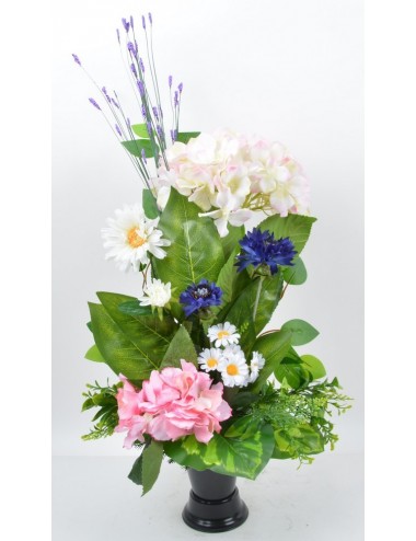 BOUQUET DE VASE HORTENSIA BLEUET MARGUERITE PINK